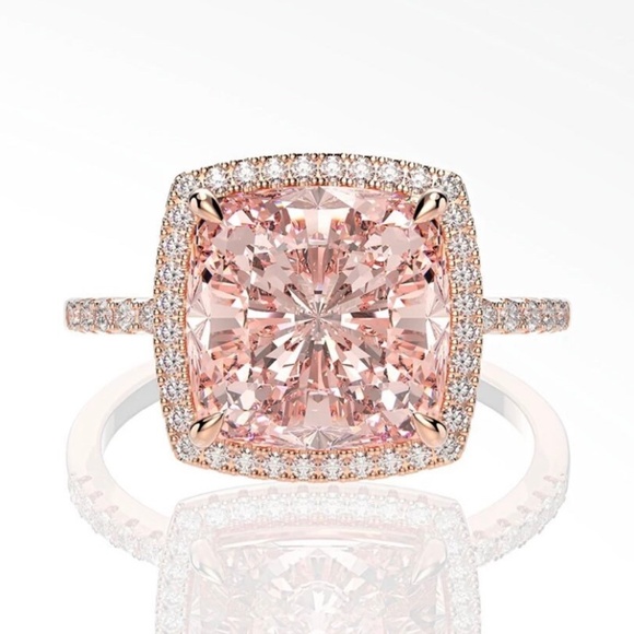 Morganite lab diamond Statement Ring, Morganite Lab Created Cocktail Ring - Picture 1 of 5